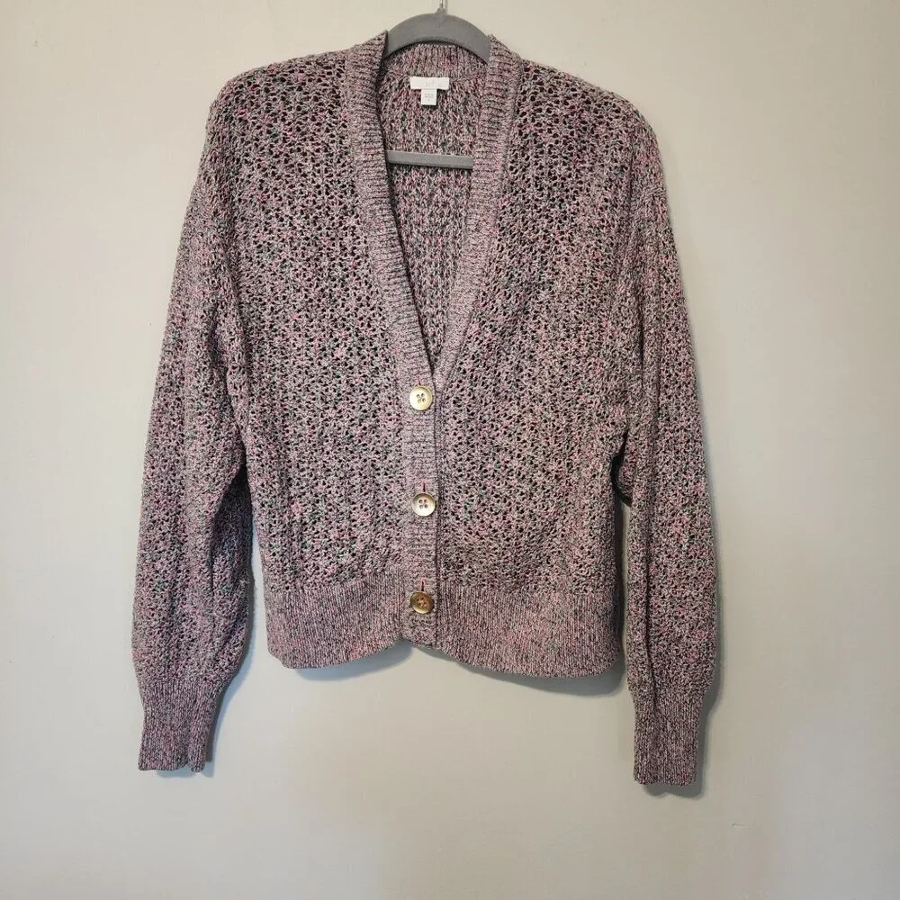J.Jill button front cardigan sz S women Boho Marled Open Knit